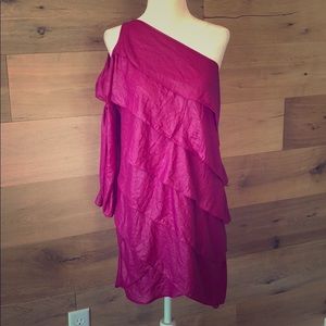 BCBGMAXAZRIA One Shoulder Tiered Mini Dress